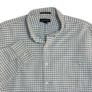 Lands' End Shirt Mens Large Blue Green Check Button Down Supima Tailored Fit